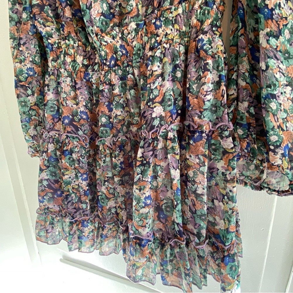 Anthro Flirty Floral Mini Dress L Long Sleeve Prairie Cowgirl Festival - Picture 4 of 8